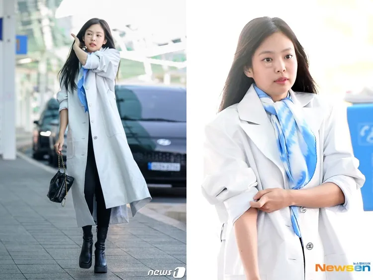 Jennie為了巴黎時裝周出國，臉頰好像因為傷口略微腫脹。翻攝news1、Newsen