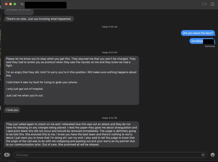 梅傑斯的律師提供訊息對白截圖給媒體。翻攝pagesix.com