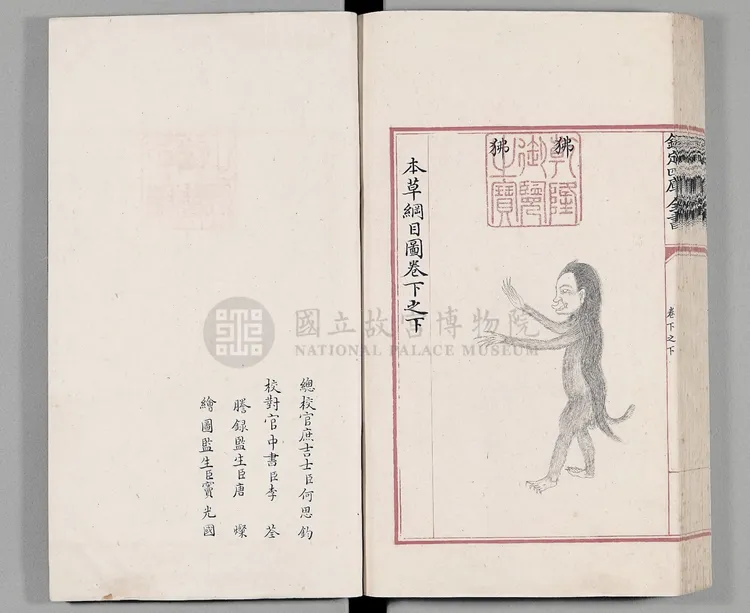 本草綱目中狒狒的樣貌。取自故宮臉書。