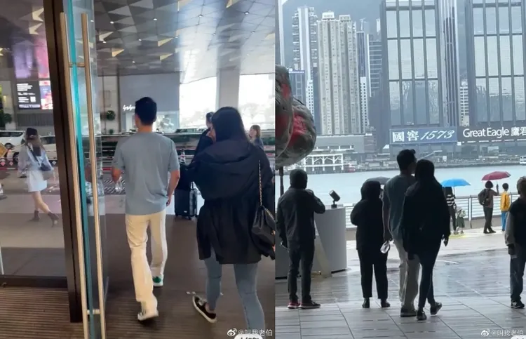 網友目擊勝利穿著天藍色針織衫搭配白色褲子現身香港。翻攝叫我老舊微博