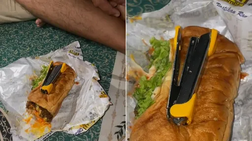 這個漢堡「配料」有夠扯 顧客傻眼:老闆要買新釘書機了