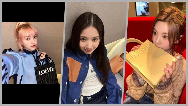 身為LOEWE品牌大使，NMIXX成員都有穿戴不完的品牌時髦新鮮貨，像是Lily朴真（左起）、Jiwoo金智羽、Bae裴真率就別曬出所擁有的品牌新包款。翻攝nmixx_official IG