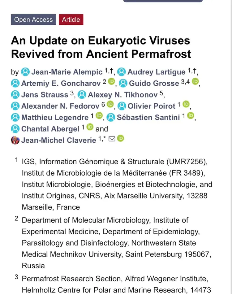 黃軒醫師引述國際上最大出版商之一的文章，內容指出歐洲一組研究人員在西伯利亞永久凍土中，發現13種史前的「殭屍病毒」。翻攝《MDPI》網站