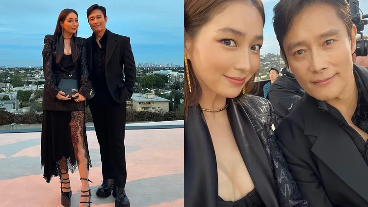 李珉廷胸前擠出八字奶快掉出來，李秉憲滿臉驕傲。翻攝李珉廷IG