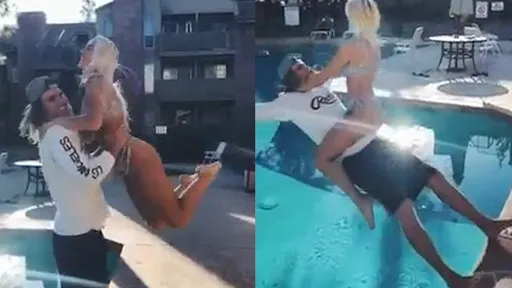 金髮比基尼辣妹騎著他衝了！  網友狂喊：最後一秒好羨慕啊