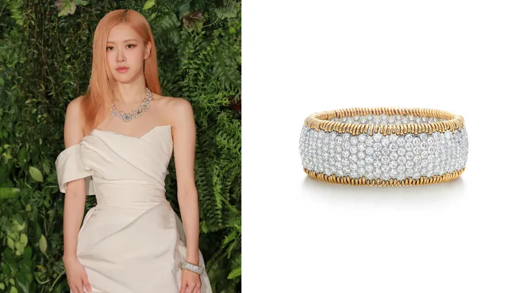 BLACKPINK成員Rosé（左）曾公開展示過的TIFFANY Schlumberger鑽石手環，即將在品牌首度移師高雄舉辦的2023年度高級珠寶展中亮相。品牌提供
