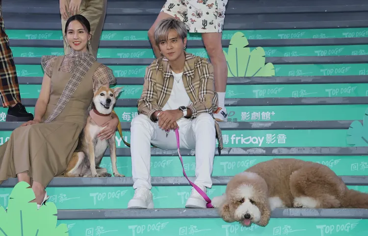 魏蔓(左)與羅志祥分享狗狗經。彭欣偉攝