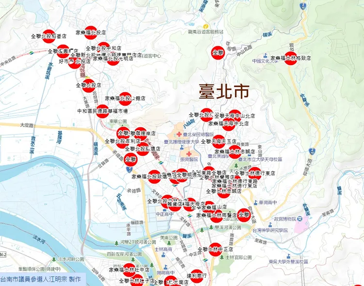 台北市目前看起來仍蛋荒。引自江明宗「蛋蛋前線支援地圖」