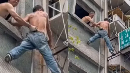 新北驚見「人肉安全繩」！工人爬4樓外牆施工竟這樣硬上　網驚：用命換錢