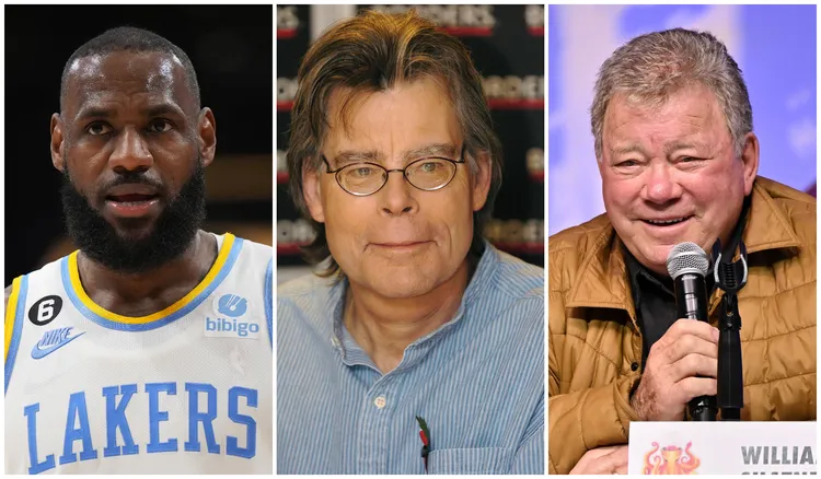 「詹皇」勒布朗詹姆士（左起）、史蒂芬金與威廉薛納是「唯三」由馬斯克自掏腰包付費保住藍勾勾的推特名人用戶。達志