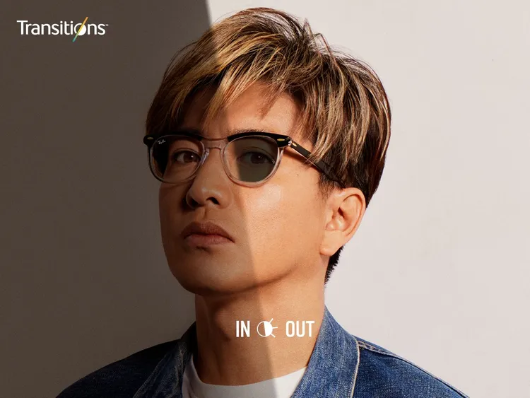 木村拓哉拍攝形象照佩戴Eagle Eye太陽眼鏡，透明框架和獨特的眉框設計風格鮮明。品牌提供