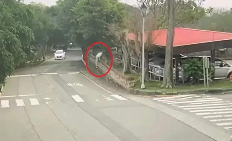 姜建利爬牆脫逃。民眾提供