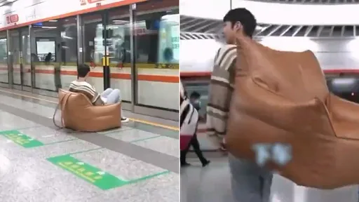 他訂做「揹著走沙發」搭地鐵 因為總是搶不到座位