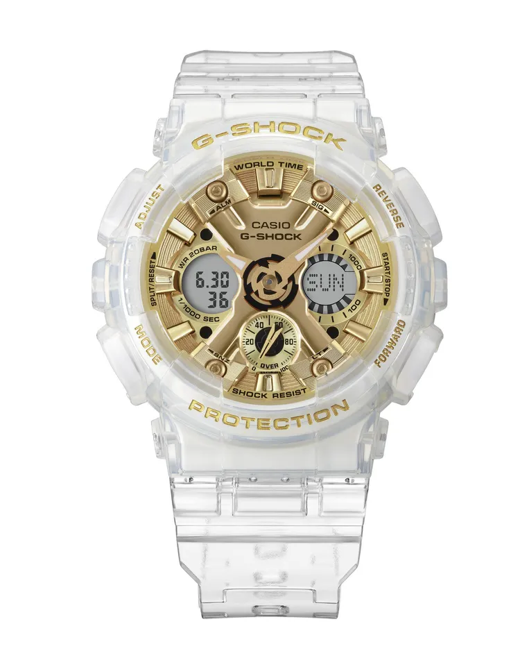 留真佩戴的GMA-S120SG-7A腕錶，4500元。品牌提供