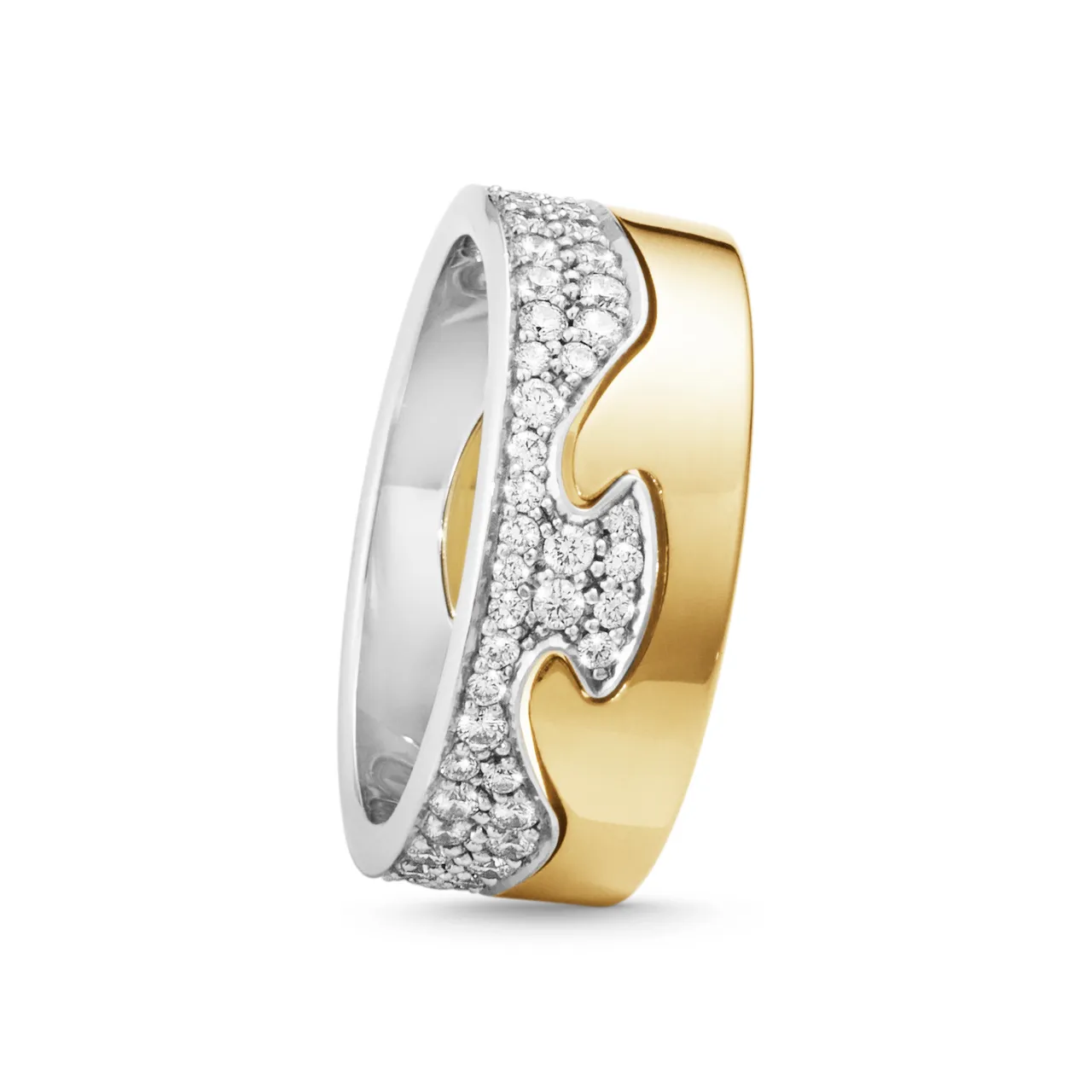 Fusion系列18K金與18K白金2件式鑲鑽戒指,17萬3500元起。品牌提供