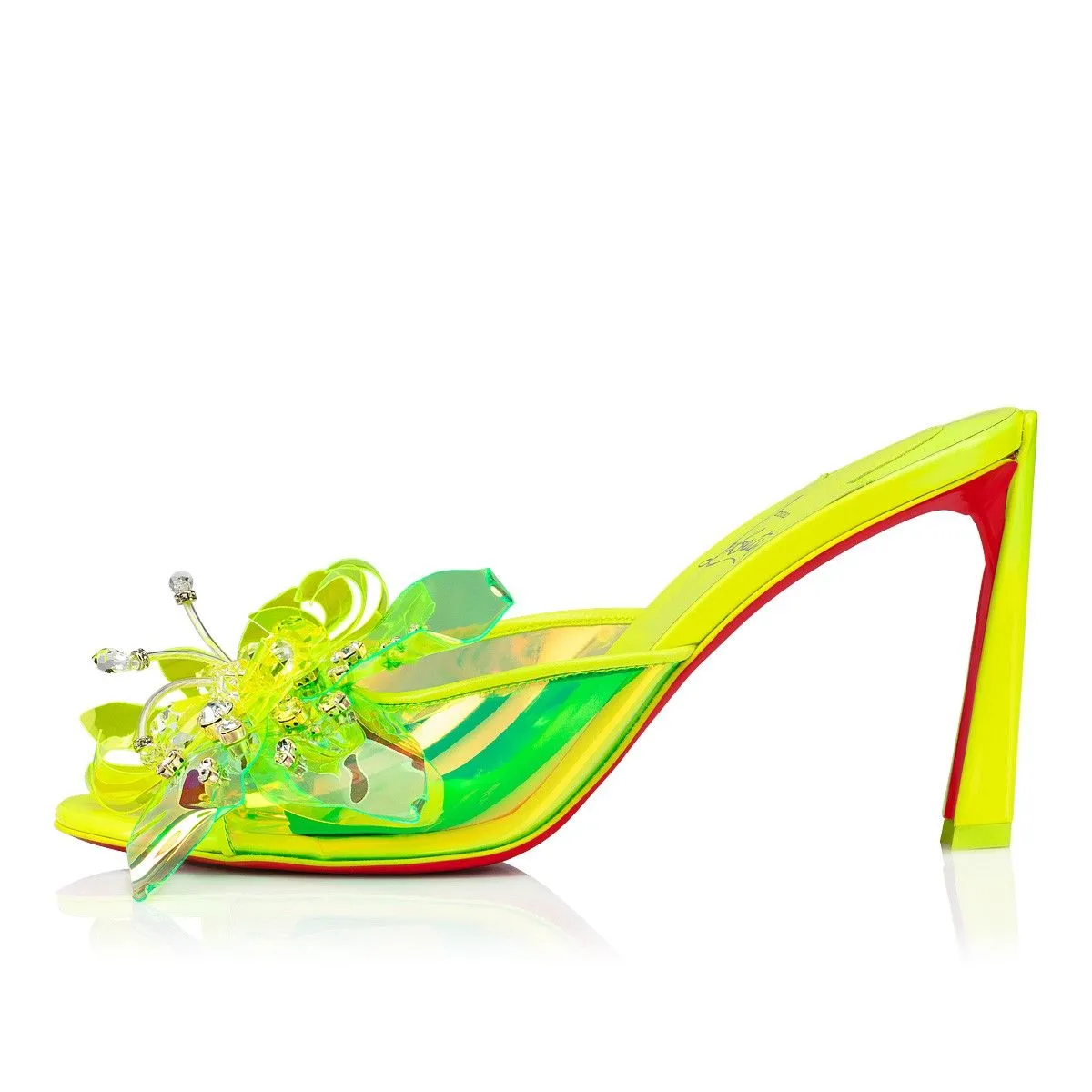 Alyah Mules 85螢光黃露跟涼鞋,11萬500元。品牌提供