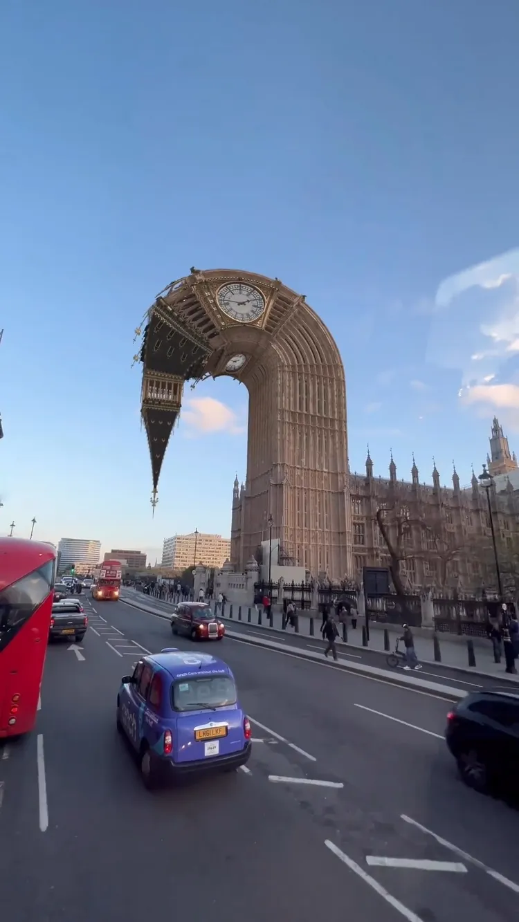 美國藝術家Ian Padgham的IG上有許多令人驚豔的後製作品，像是「掰彎」倫敦著名地標大笨鐘。翻攝origiful IG
