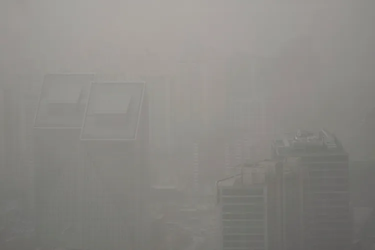 北京11日的沙塵暴景象。美聯社