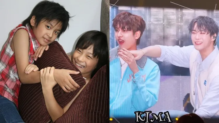 文彬（左圖右）、粲右8歲時就認識，4月初時在日本拼盤演唱會，重現17年的合照，如今只能成追憶。翻攝naver、推特