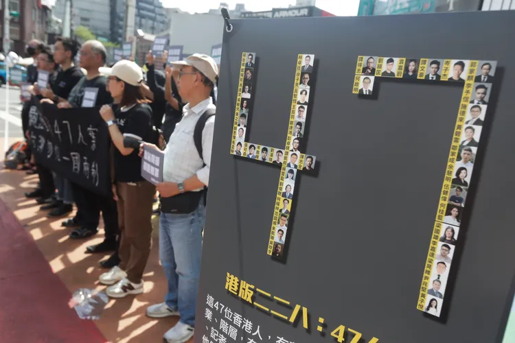 居住台灣的港人日前舉行示威，聲援因為初選遭入罪的泛民派47人。美聯社