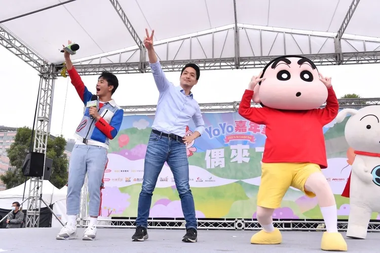 親子活動「YOYO嘉年華」在台北天母運動公園，蔣萬安到場同樂。北市府提供