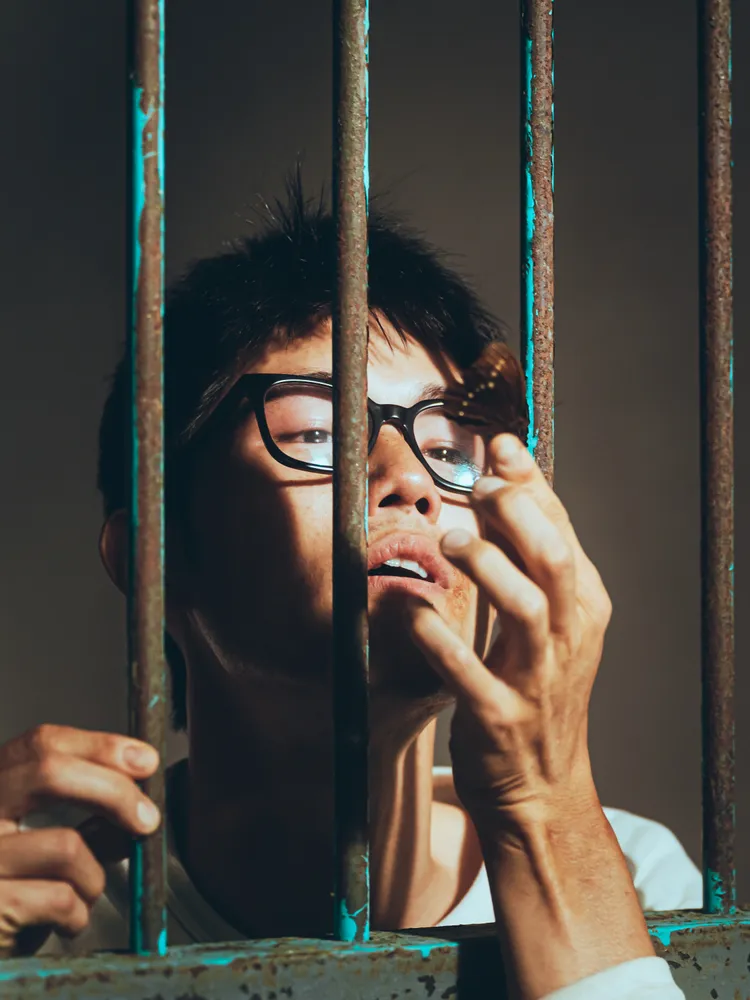 張耀仁和蝴蝶一起拍戲。公視台語台提供