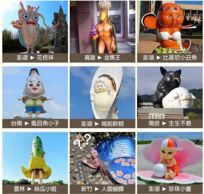 全台最醜吉祥物9宮格。翻攝自推特