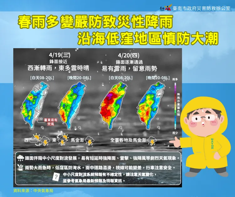 南市府提醒民眾留意天氣變化。市府提供