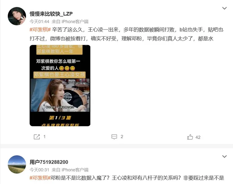 王心凌粉絲酸爆鄧紫棋粉絲。翻攝微博