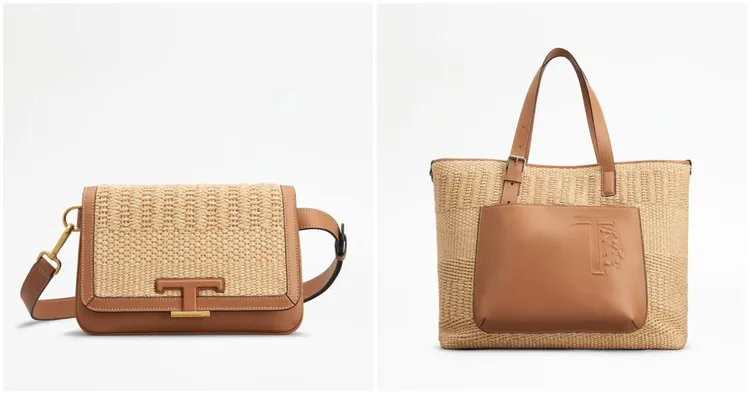 T Timeless草編肩背包NT53,900(圖左)、皮革拼接草編托特包NT66,900(圖右)