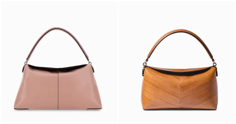 T Case粉色皮革手提包NT88,300(圖左)、T Case皮革紋理手提包NT86,900(圖右)