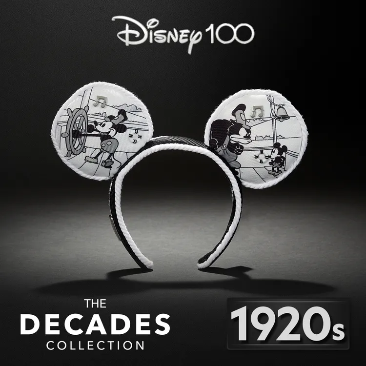 迪士尼100周年-1920s系列《威利汽船》米奇成人款耳朵髮箍。業者提供