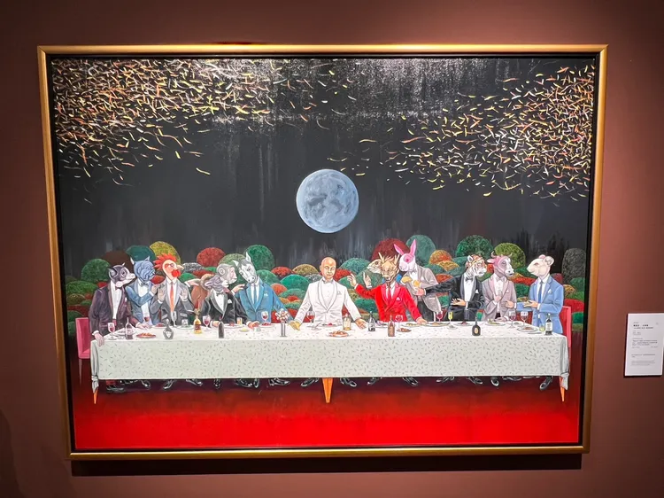 達文西「最後晚餐」 改為「團員夜。永樂宴」，並將12門徒改成12生肖，表達團圓快樂氛圍。葉家銘攝