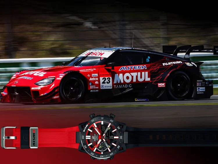 Nismo MY23 Edition（ECB-2000NIS-1A）聯名限量錶的全錶配色彩車體的雙色設計，由紅色逐漸轉為黑色。品牌提供