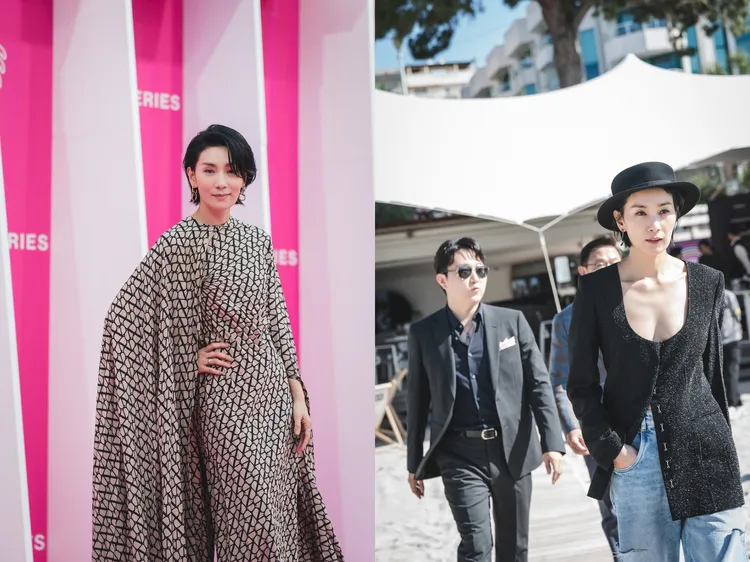 金瑞亨（左圖）霸氣踏上坎城紅毯，跟導演柳鍾善接受當地媒體訪問。翻攝KEYEAST