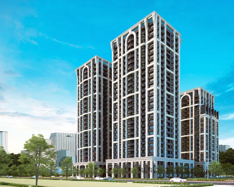 「宏國大道城」共分四大棟，圖前右棟為地上26層的「B區」。甲桂林提供