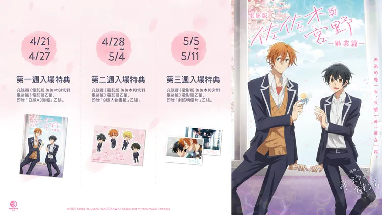 《電影版 佐佐木與宮野 畢業篇》推出3 種特典。羚邦提供