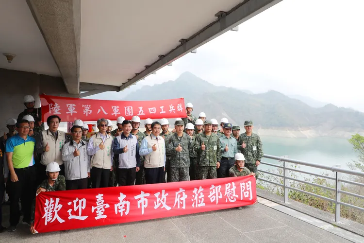 南市府感謝國軍犧牲假期爭取庫容，呼籲市民節約用水。市府提供