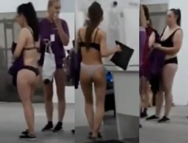 員工必須脫到只剩下內衣，由警衛檢查。翻攝twitter@federicoalves