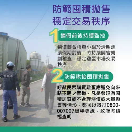 穩定蛋價防囤積、哄抬、拋售　聯合稽查小組連假不打烊