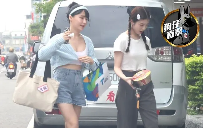 先別管啦啦隊！E奶寫真女神元元（左），雪乳香肩蠻腰失守，「三寶男」車內密會30分，衣衫不整被載回香閨。特勤中心攝