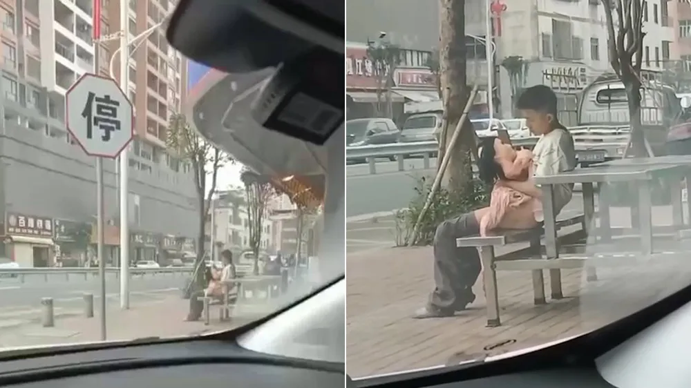 男子與充氣娃娃彷彿一對情侶。翻攝自網路