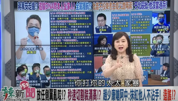 周玉蔻在政論節目質疑趙少康家暴。翻攝YouTube/辣新聞152
