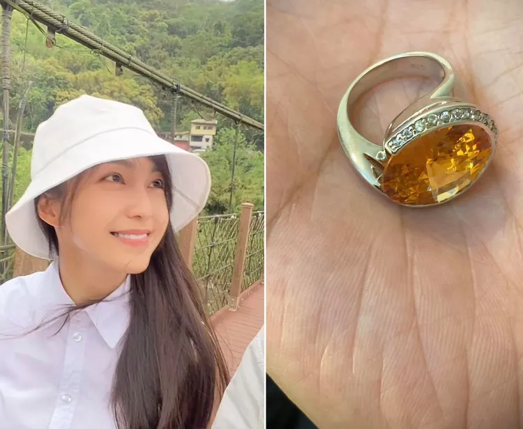 李緻（左圖）收到男友陳麒凱兒子送的戒指（右圖）。翻攝陳麒凱臉書