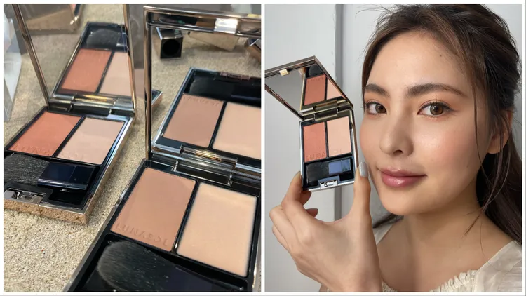 晶巧霓光頰彩#04（左圖左）、#EX08（左圖右），Model示範款為#04，各2250元。張家玲攝