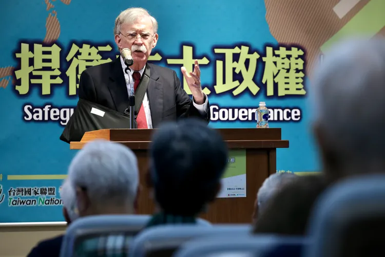 美國前白宮國安顧問波頓，在「海內外台灣國是會議」發表演說。林林攝