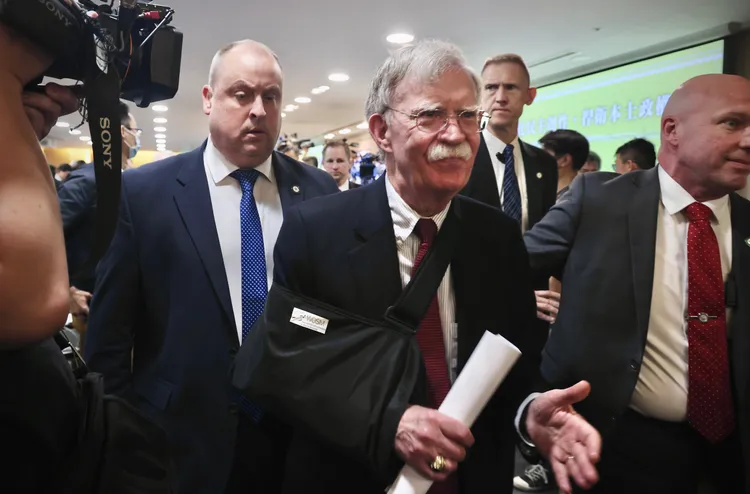 美國前白宮國安顧問波頓，在「海內外台灣國是會議」發表演說。林林攝