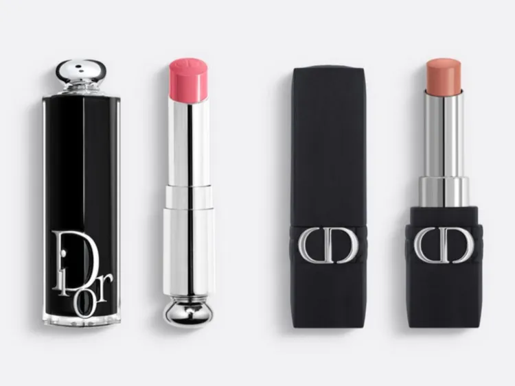 Jisoo在MV中使用的DIOR癮誘唇膏#373星辰玫瑰（左圖）1500元、超完美持久唇膏#100杏仁烤奶（右圖）1500元。翻攝品牌官網