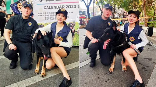 正妹搂警犬露修长美腿!撞脸阿喜、许蓝方 网暴动想被咬!本尊请吃炒饭
