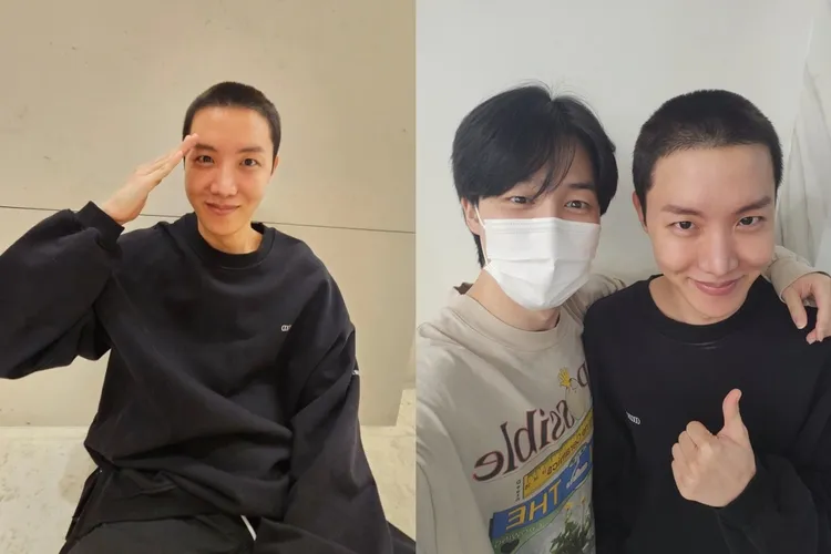 J-HOPE舉手敬禮宣告入伍服役，隊友智旻（右圖左）送行。翻攝Weverse